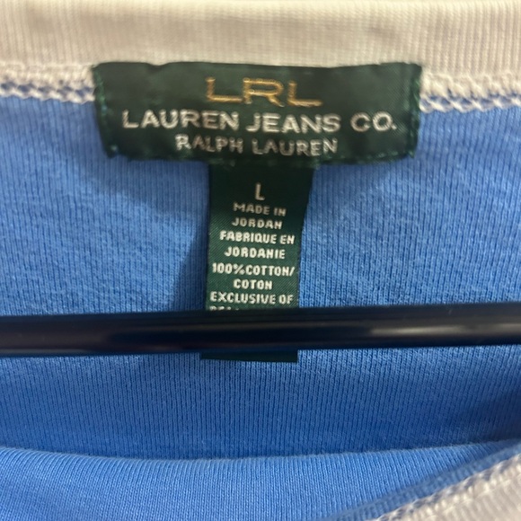 Lauren Ralph Lauren Shirt Womens Large Blue White Top Casual 3/4 Sleeve Ladies - Picture 2 of 3